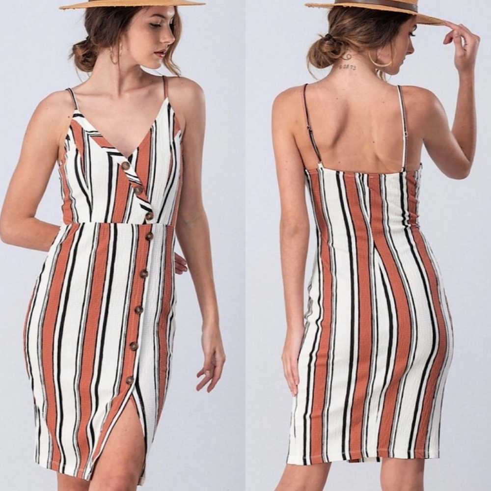 Vertical striped textured midi dress
